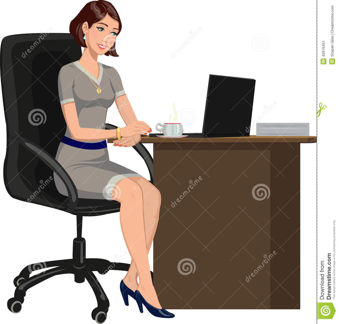 Office Woman Behind A Desk With A Laptop Stock Vector   Image    
