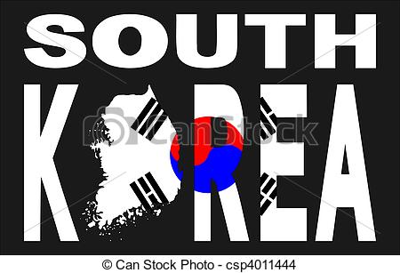 South Korea Text With Map And Flag Illustration