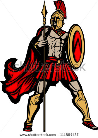 Spartan Mascot Body With Spear And Shield Vector Illustration   Stock