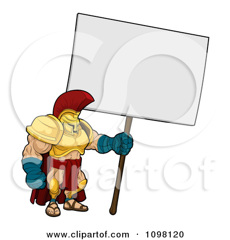 Spartan Trojan Soldier Standing With A Blank Sign   Royalty Free    