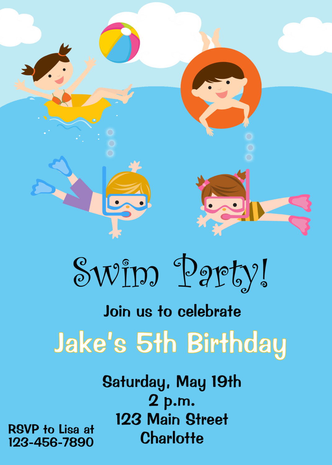 Swimming Pool Party Clipart Free Pool Party Birthday Invitation