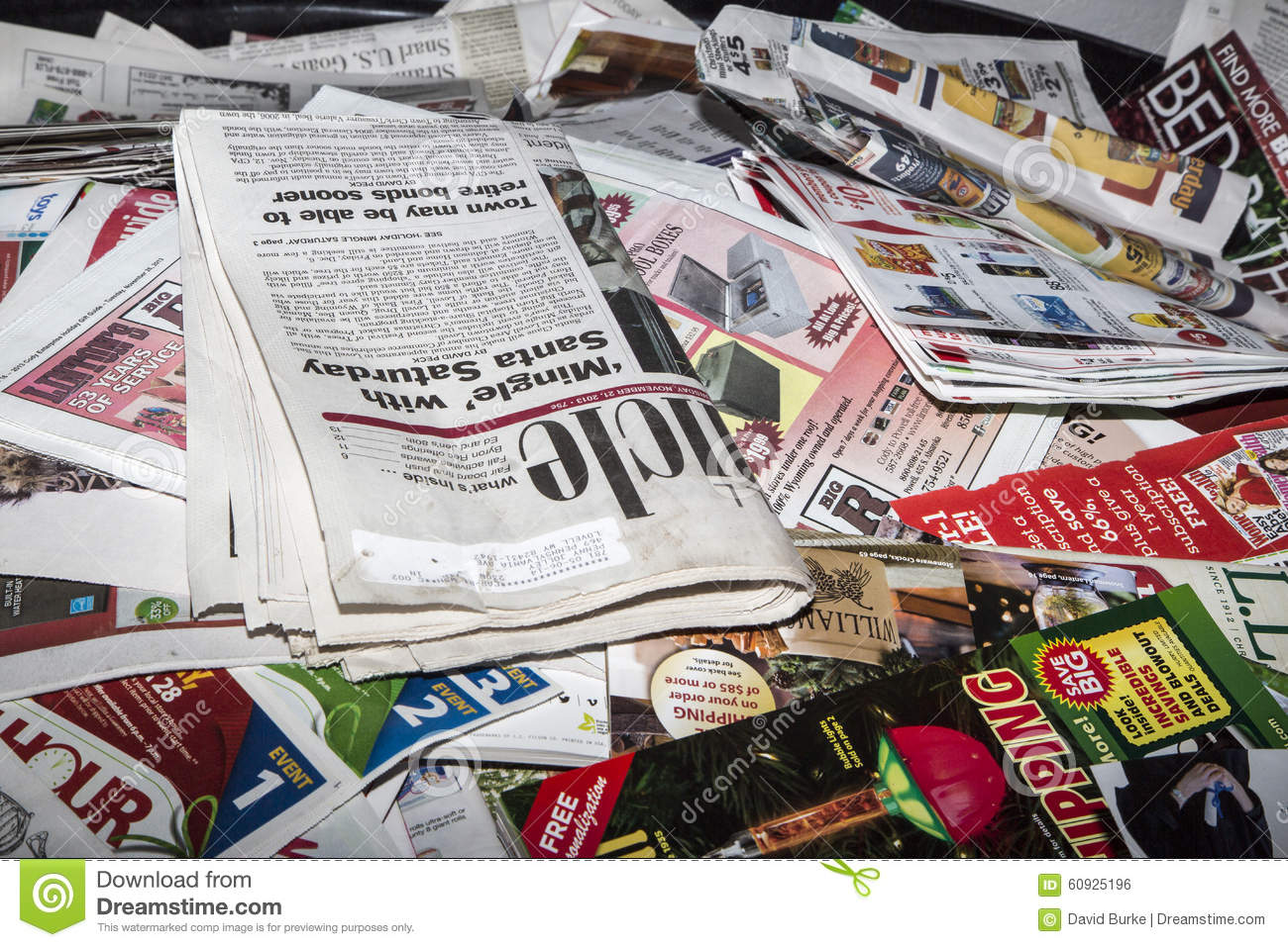 The Newpaper Newsprint And Magazines Are Collected To Recycle 