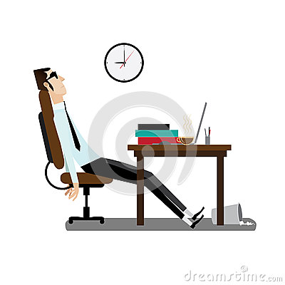 Tired Office Man Sitting At Desk