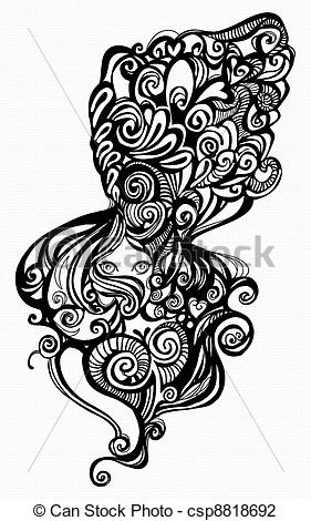 Clip Art Of Woman With Curly Hair   Illustration Of A Girl Or Woman