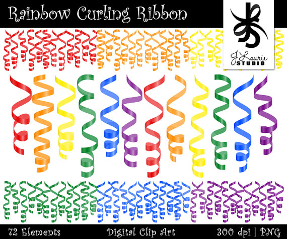 Digital Clipart Curling Ribbon Birthday Party Rainbow Clipart Curly