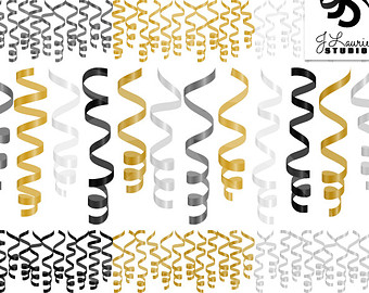 Digital Clipart Curling Ribbon New Years Eve Clipart Metallic Curly