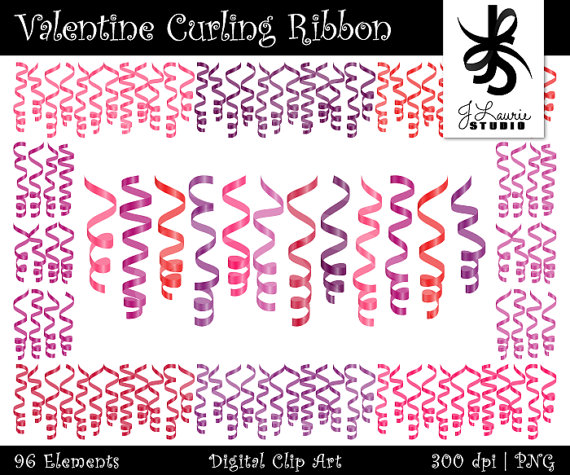 Digital Clipart Curling Ribbon Valentine Clipart Pink Metallic Curly