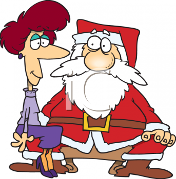 Free Clipart Image  Cartoon Of A Grown Woman Sitting On Santa S Lap