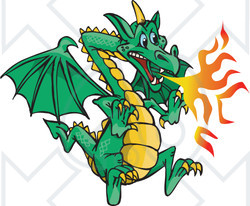 Free  Rf  Clipart Illustration Of A Flying Green Fire Breathing Dragon