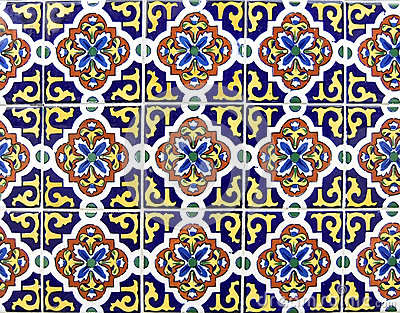 Mexican Ceramic Tile In Dark Blue And Yellow Can Be Tiled