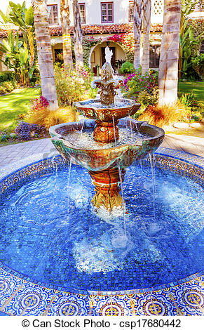 Mexican Tile Fountain Garden Mission San Buenaventura Ventura