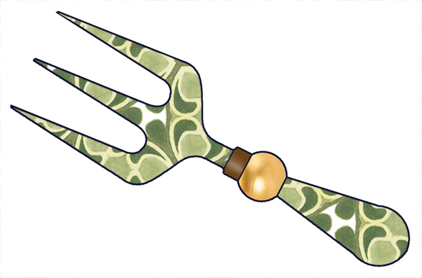 Patterns In Shades Of Olive On Little Garden Fork Shapes  Clipart    