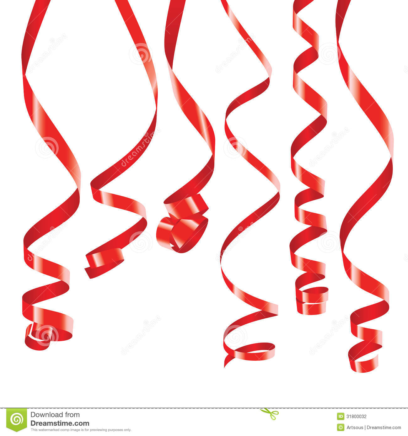 Red Vector Streamer Or Curling Party Ribbons Isolated