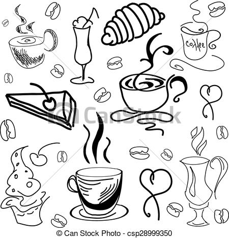 Vector   Drawn Image With Coffee Drinks And Pastry  Vector    