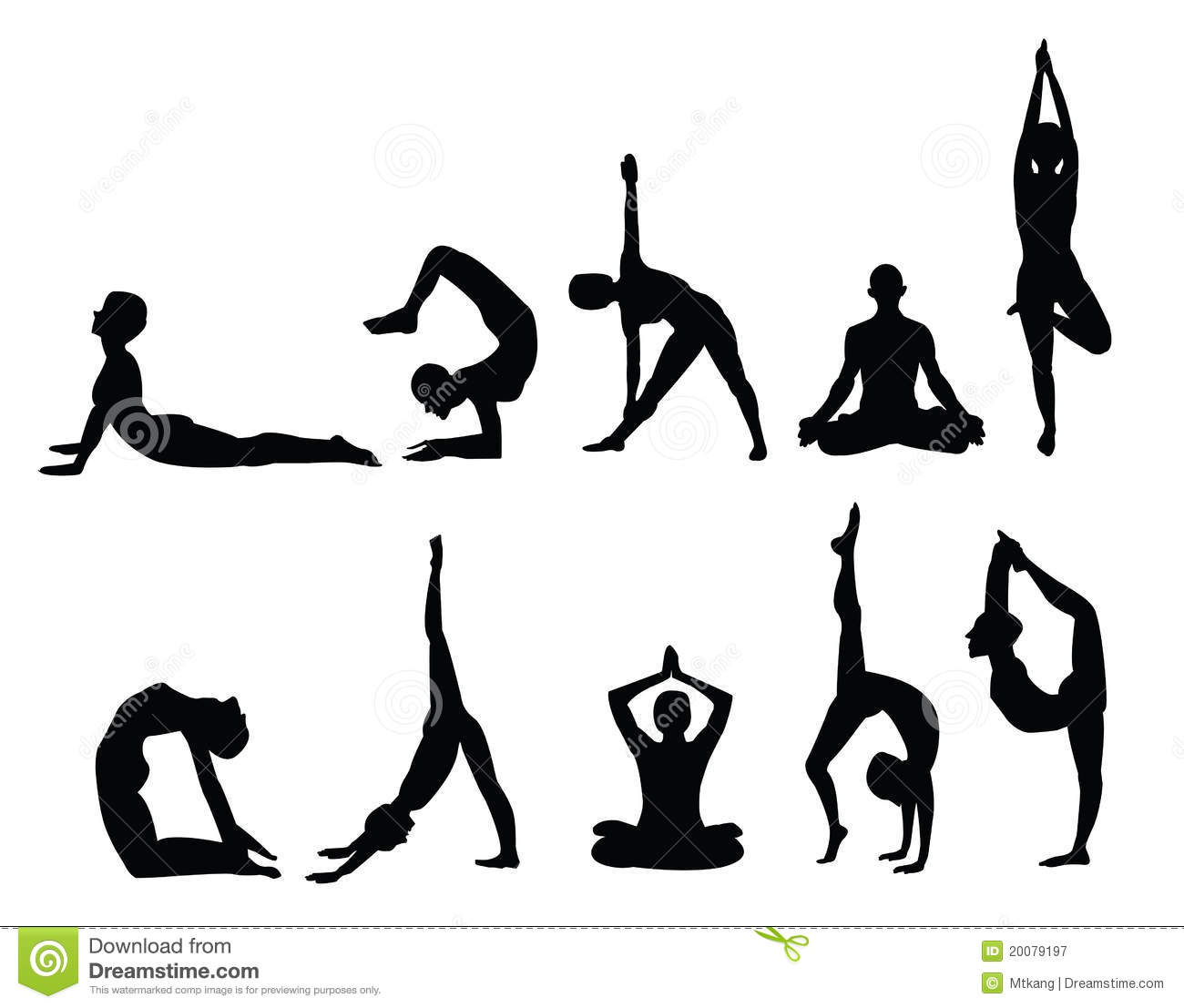 Yoga Pose Silhouettes In Various Poses Vector Format Clipart