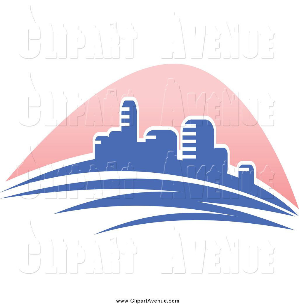 Avenue Clipart Of A Blue City Building Skyline Over Pink