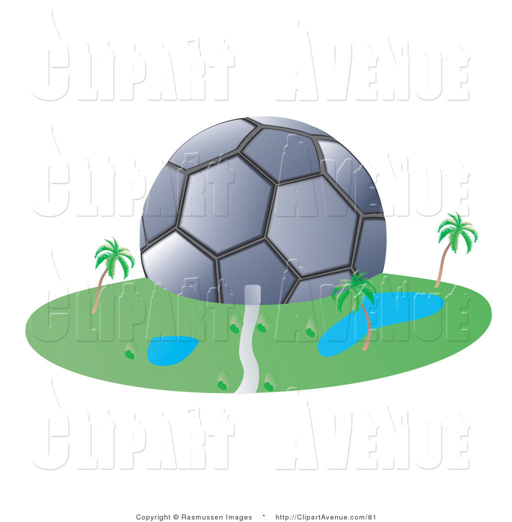 Avenue Clipart Of A Soccer Ball Shaped Building With Blue Ponds By