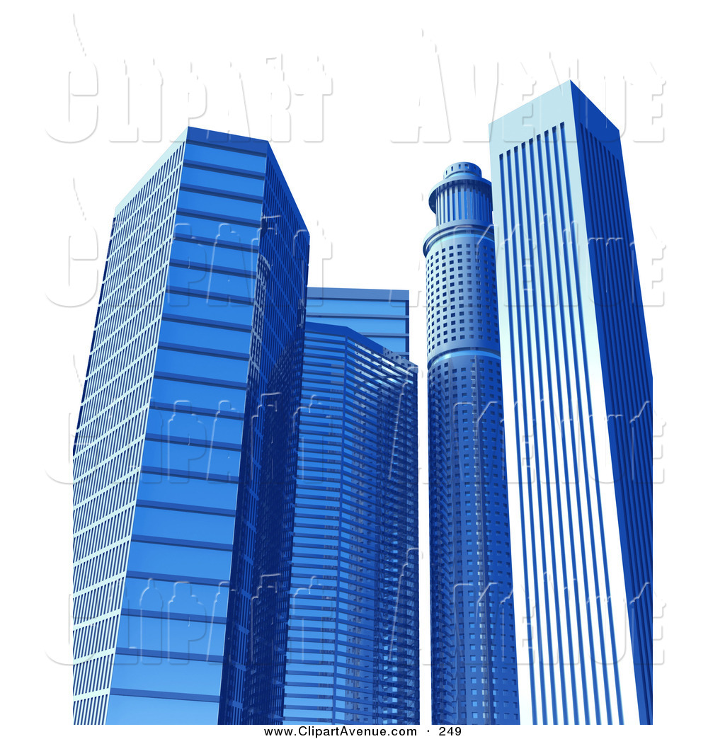 Avenue Clipart Of A Tall Blue Glass Mirrored Skyscraper Buildings Over