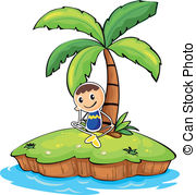 Boy Sitting Under The Coconut Tree   Illustration Of A Boy