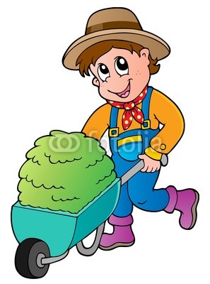 Cartoon Farmer With Small Hay Cart Stockfotos Und Lizenzfreie