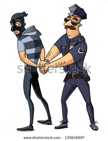     Caught The Criminal  Police Officer Arrested Thief   Stock Vector