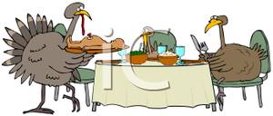 Clip Art Image  Turkeys Sitting At The Table On Thanksgiving