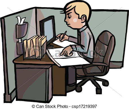 Eps Vectors Of Cartoon Office Worker Examines Book   A Stylized Seated
