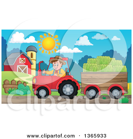 Hay In A Cart Near A Barn   Royalty Free Vector Illustration By