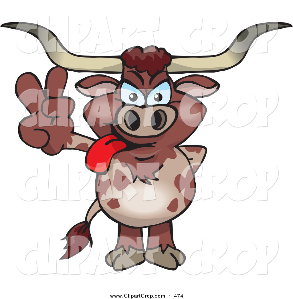 Larger Preview  Clip Art Vector Of A Goofy And Peaceful Brown Bull