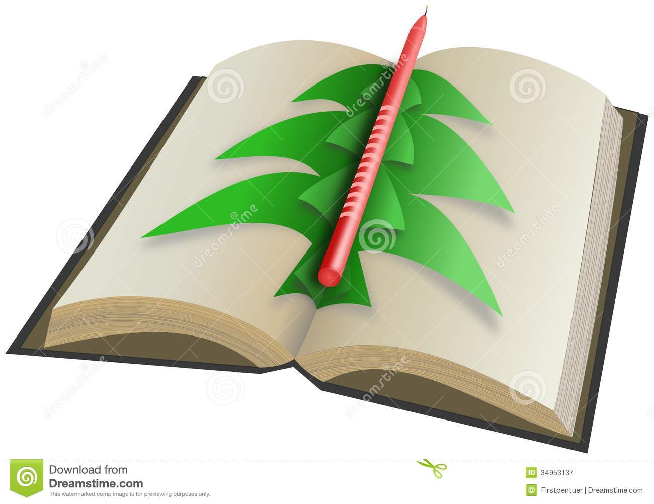 Paper Christmas Tree At Opened Book With Candle Royalty Free Stock
