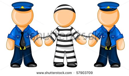 Police Officers Holds Prisoner By The Hands In Handcuffs    Stock
