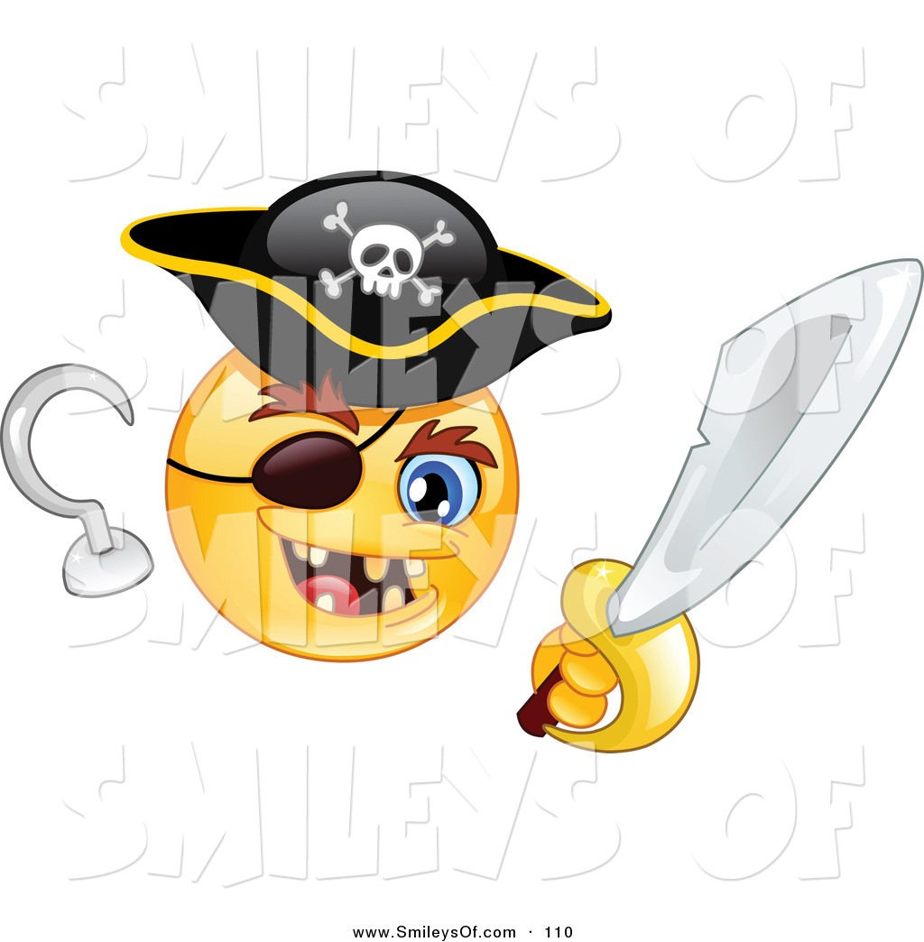 Smiley Clipart Of A Goofy Yellow Smiley Face Pirate With A Hook Hand