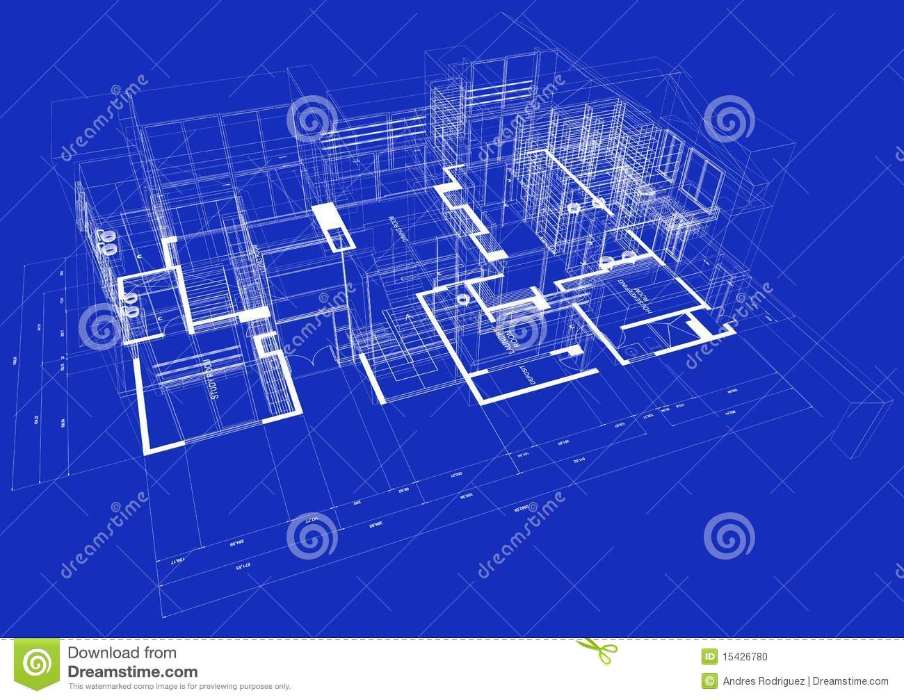 Style 3d Rendered House With White Outlines On Blue Background