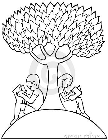 Under The Table Clipart Black And White Children Reading Books Under A