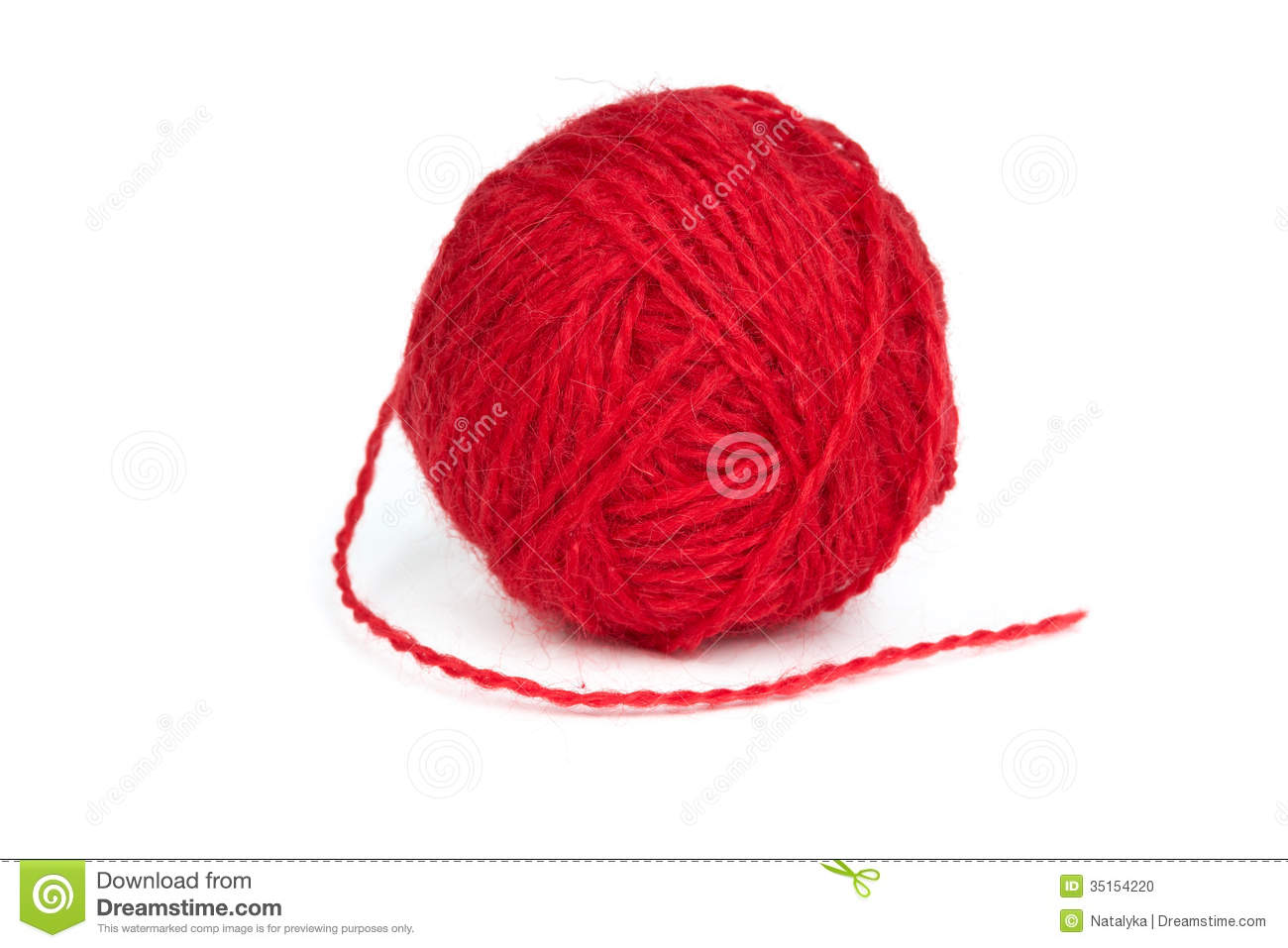 Ball Of Red Wool Yarn Isolated On A White Background