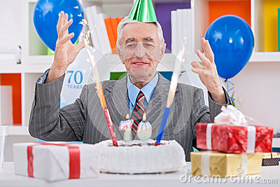 Happiness Senior Man Celebrating 70th Birthday Royalty Free Stock
