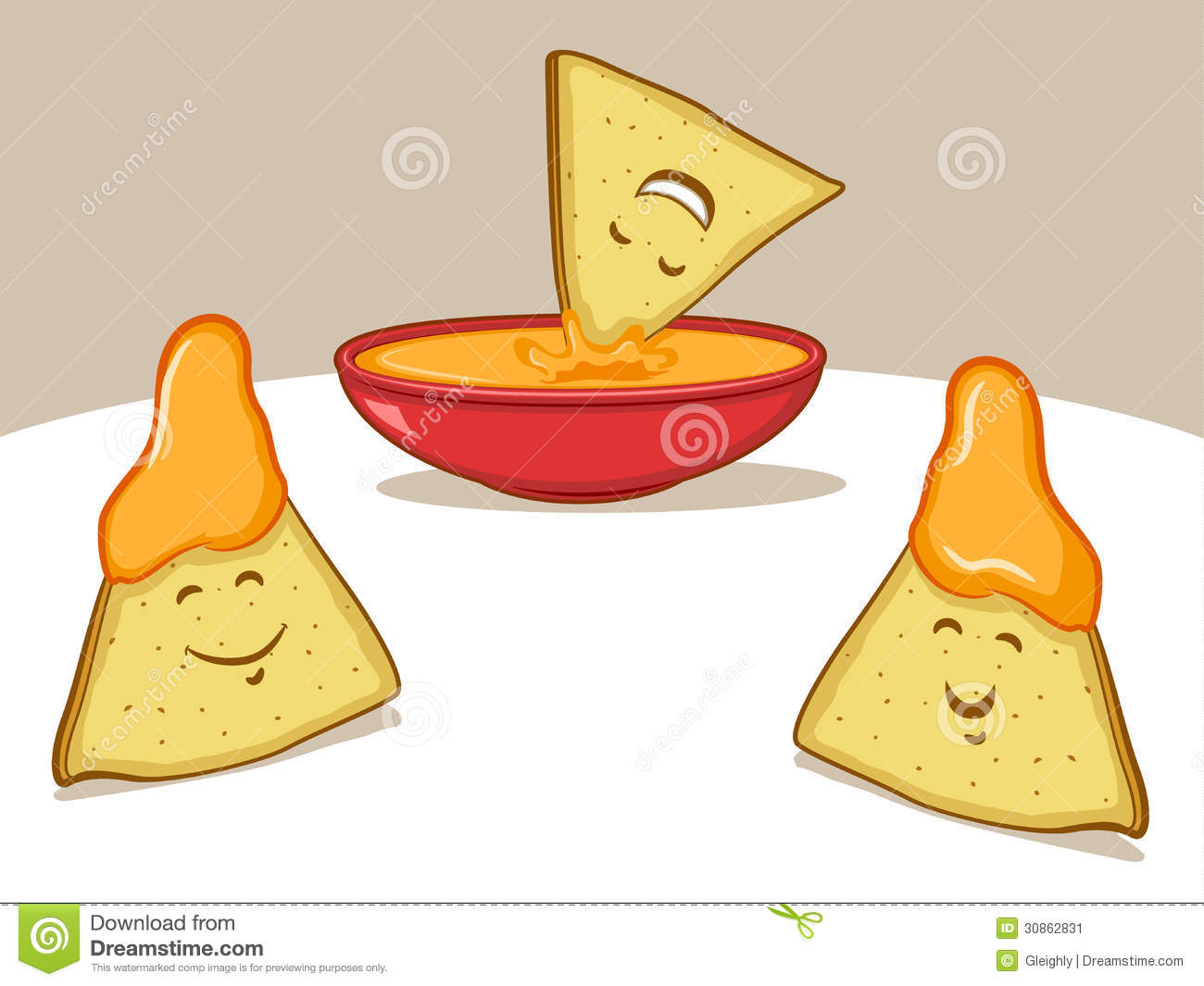 Illustration Of Smiling Tortilla Chips And Dip