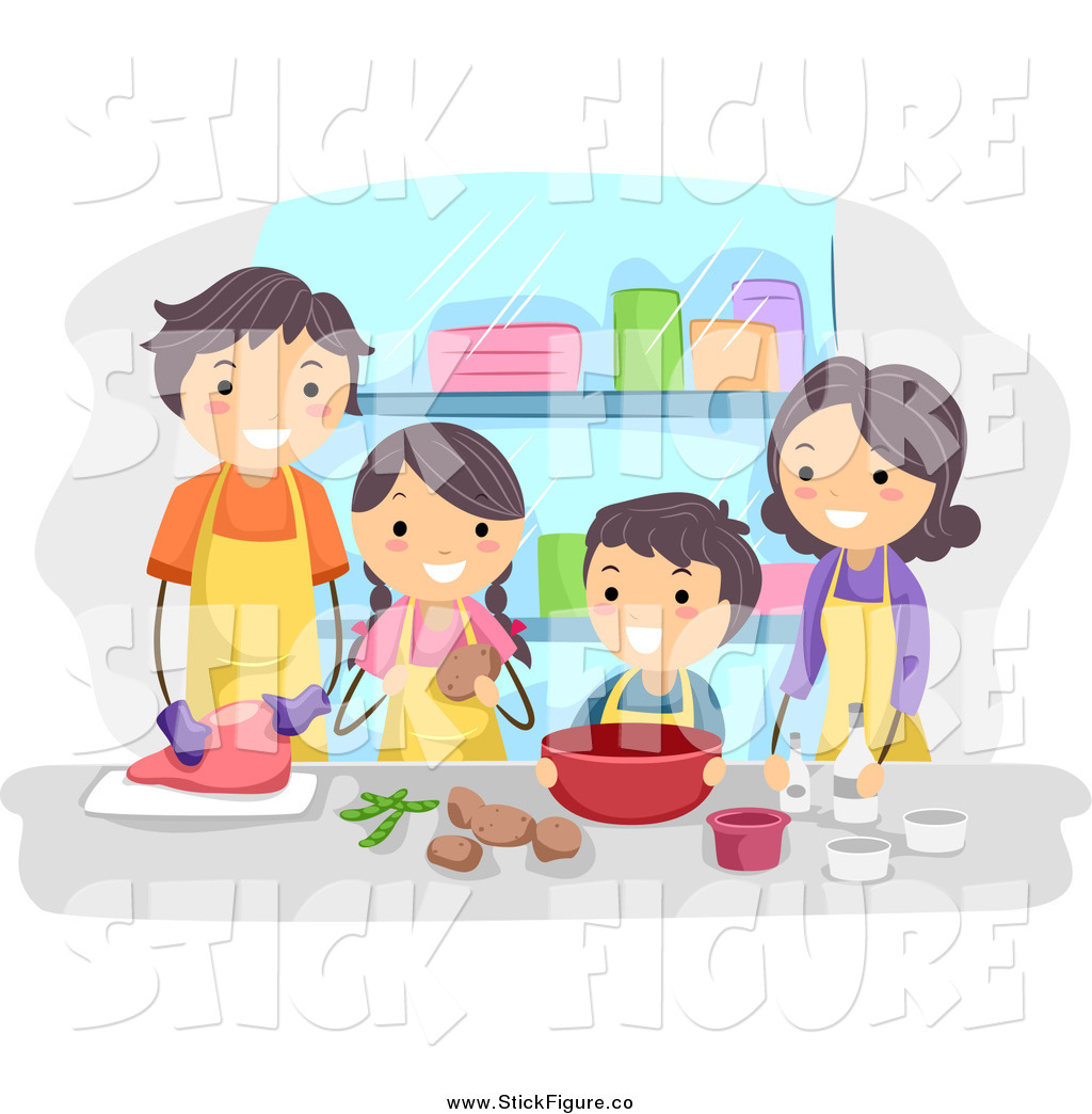 Larger Preview  Clip Art Of A Happy Caucasian Family Cooking Together