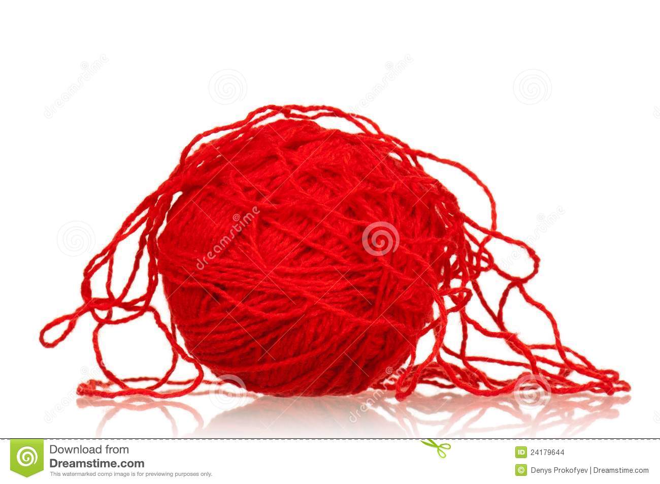 Red Ball Of Yarn For Knitting Isolated On White Background