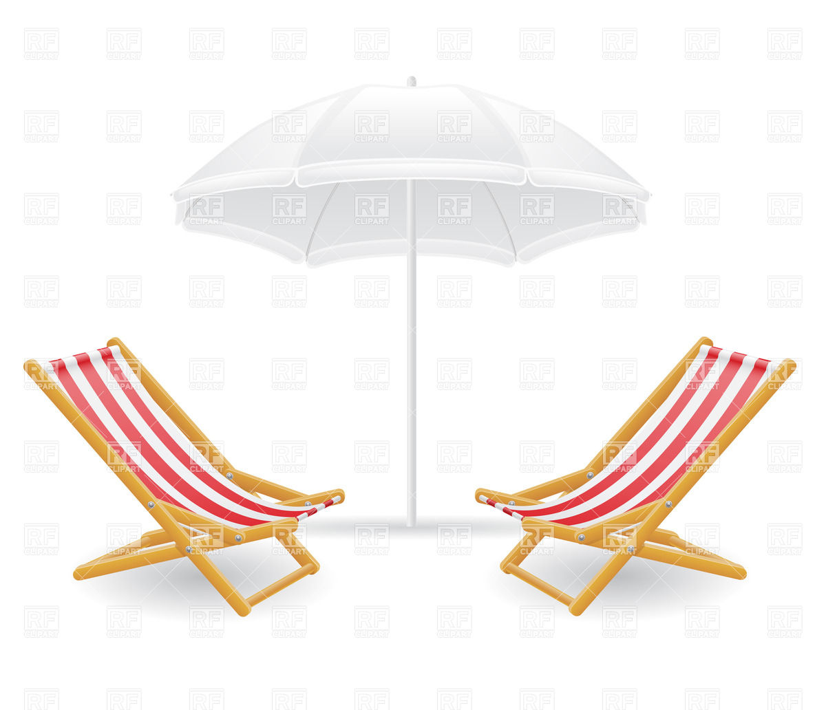 Striped Beach Chair  Chaise Longue  And Sunshade Download Royalty