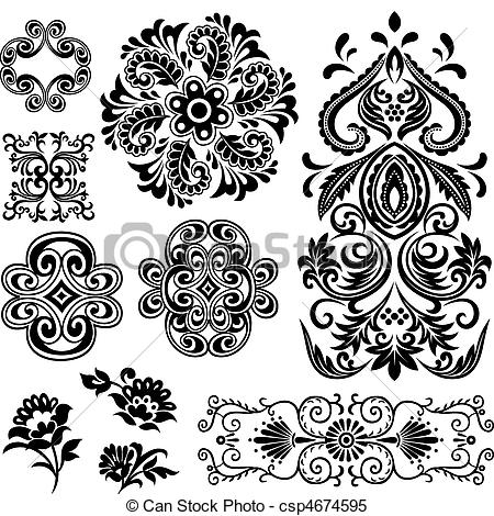 Vector   Fancy Swirl Floral Pattern Design   Stock Illustration