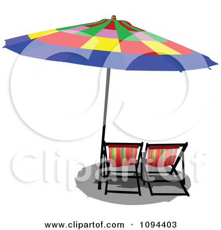 Clipart Colorful Beach Umbrella Casting Shade On Chairs   Royalty Free