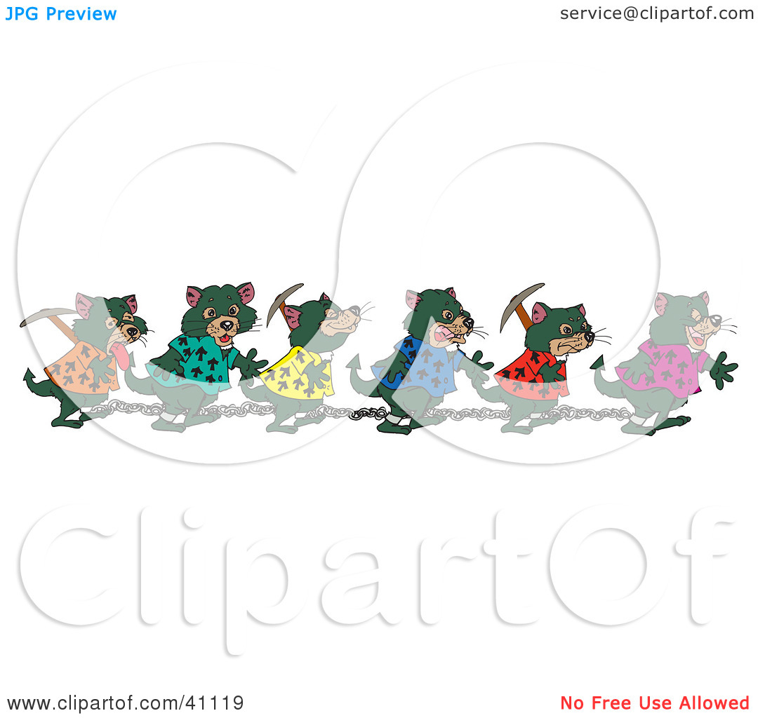 Clipart Illustration Of A Chain Gang Of Tasmanian Devils Carrying