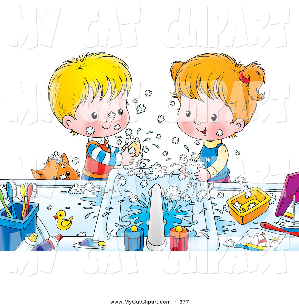 Art Of A Helpful Brother And Sister Making A Mess While Washing Their