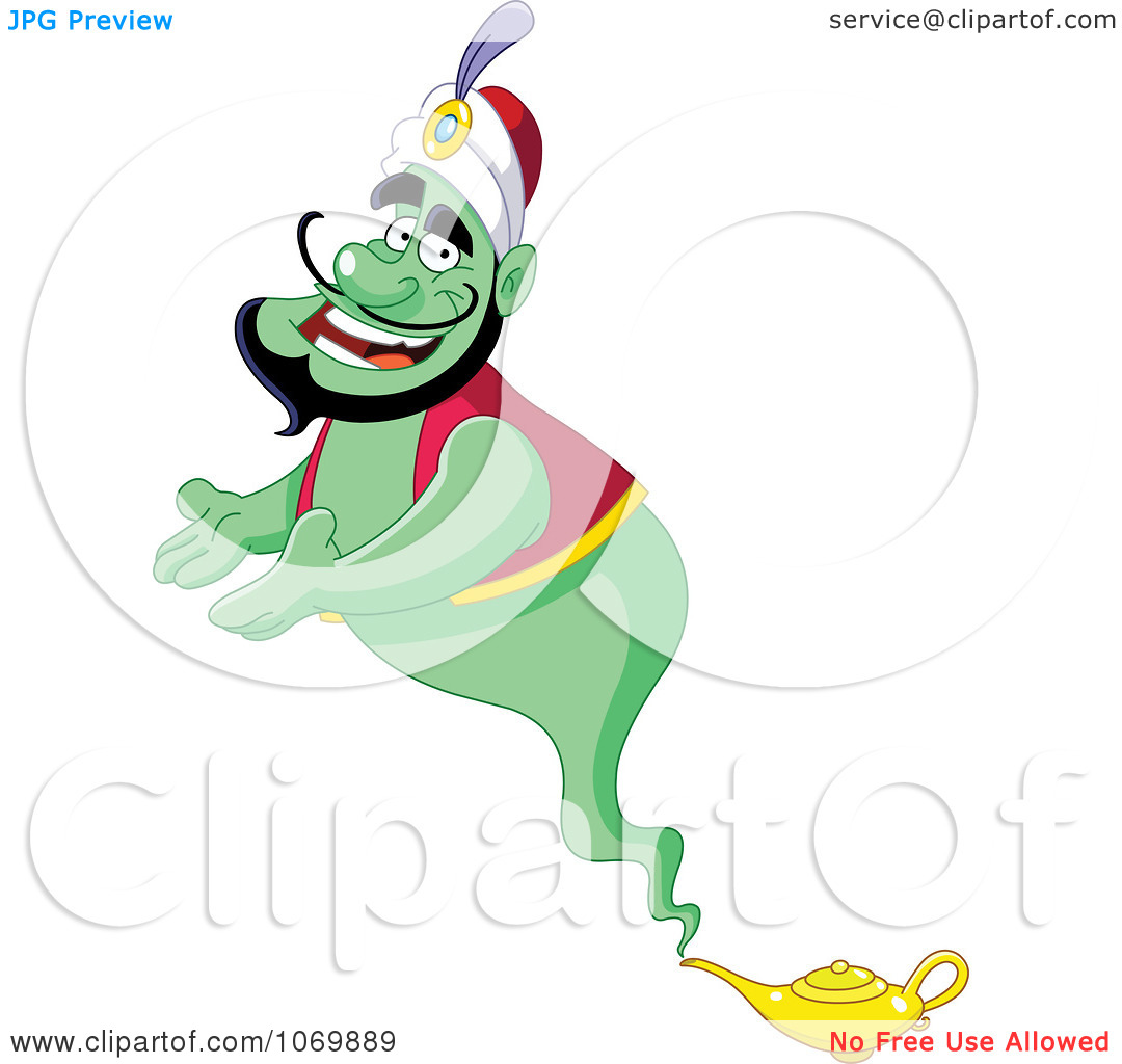 Clipart Presenting Green Genie   Royalty Free Vector Illustration By