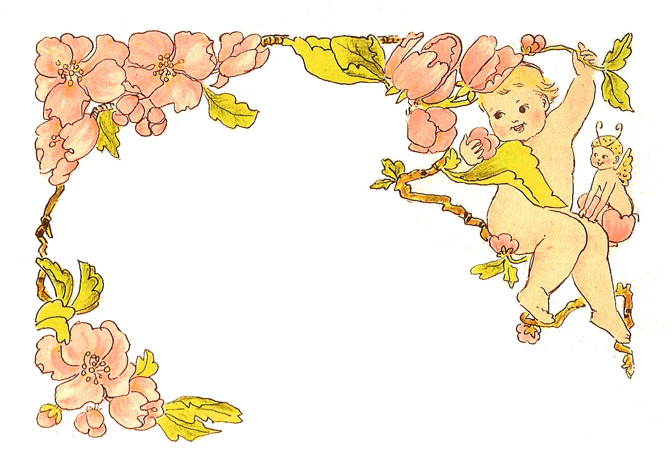       Free Baby Clip Art  Vintage Baby Border Design With Pink Flowers