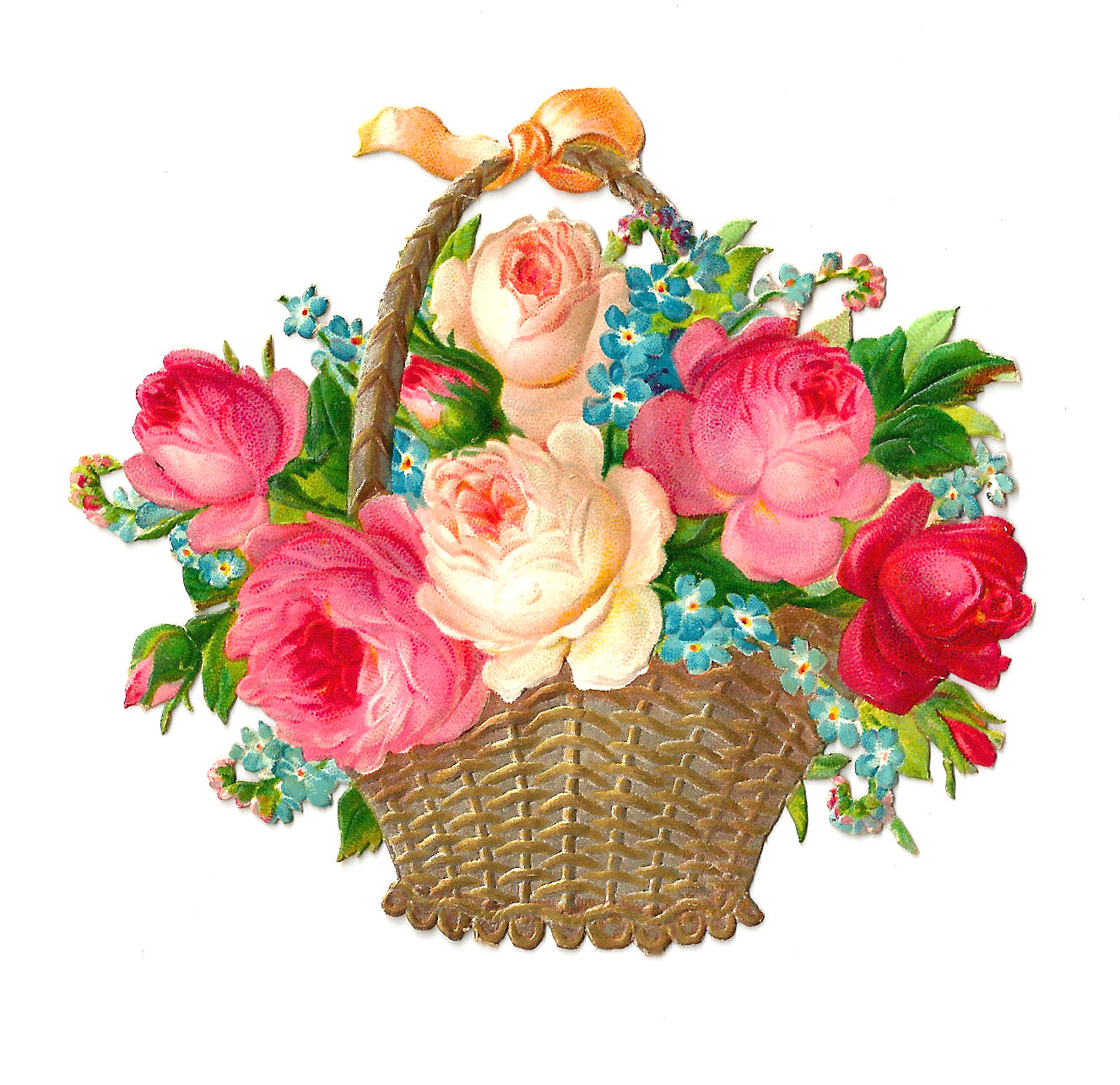Free Flower Clip Art  Vintage Pink And Red Rose Graphic Flower Basket