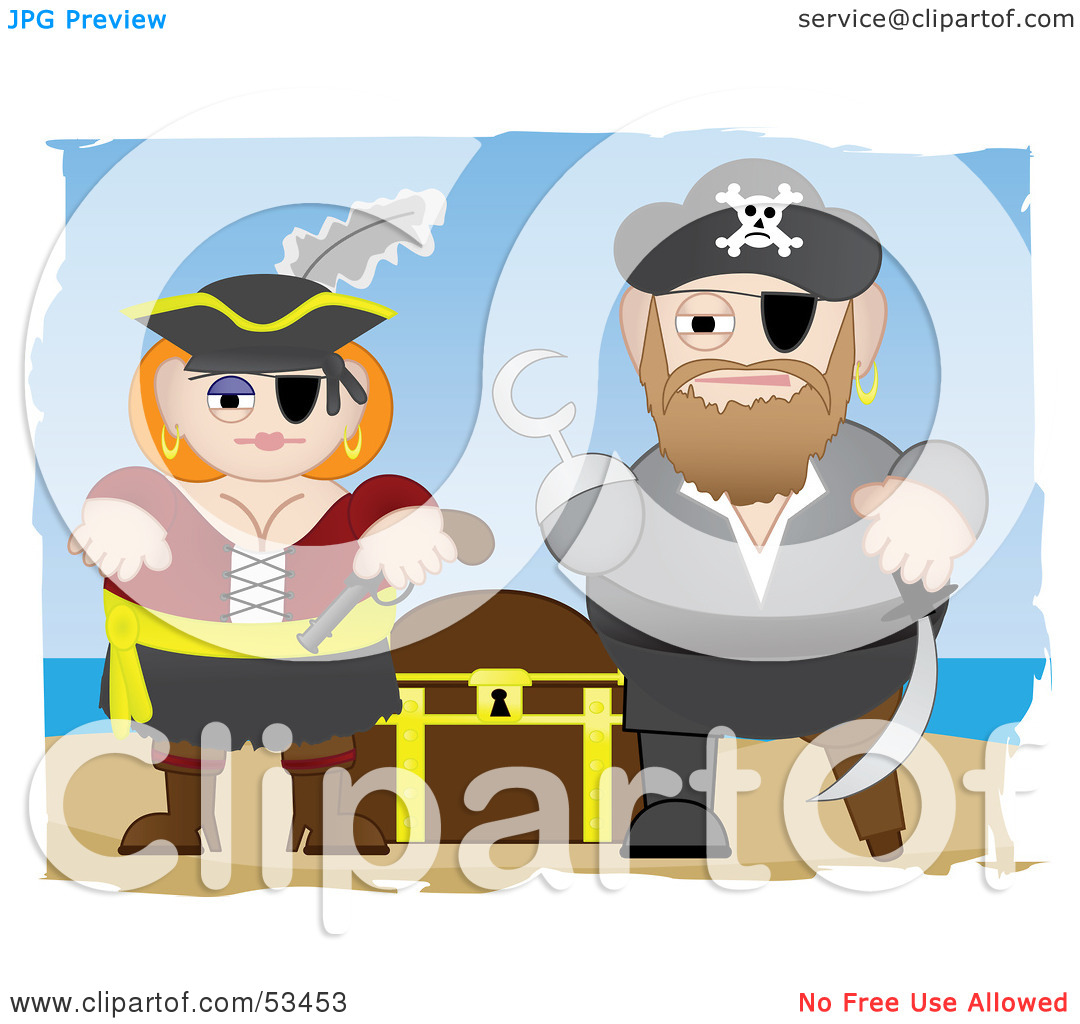 Free  Rf  Clipart Illustration Of A Tough Pirate Couple Guarding Their