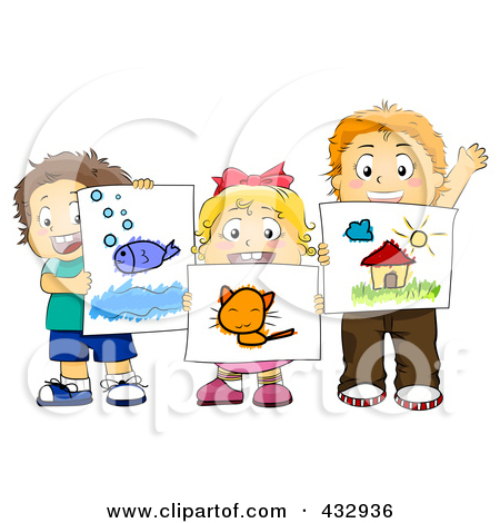 Free  Rf  Clipart Illustration Of Preschool Kids Holding Up Their