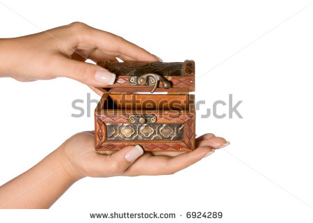 Hand Opening A Small Treasure Chest   Stock Photo